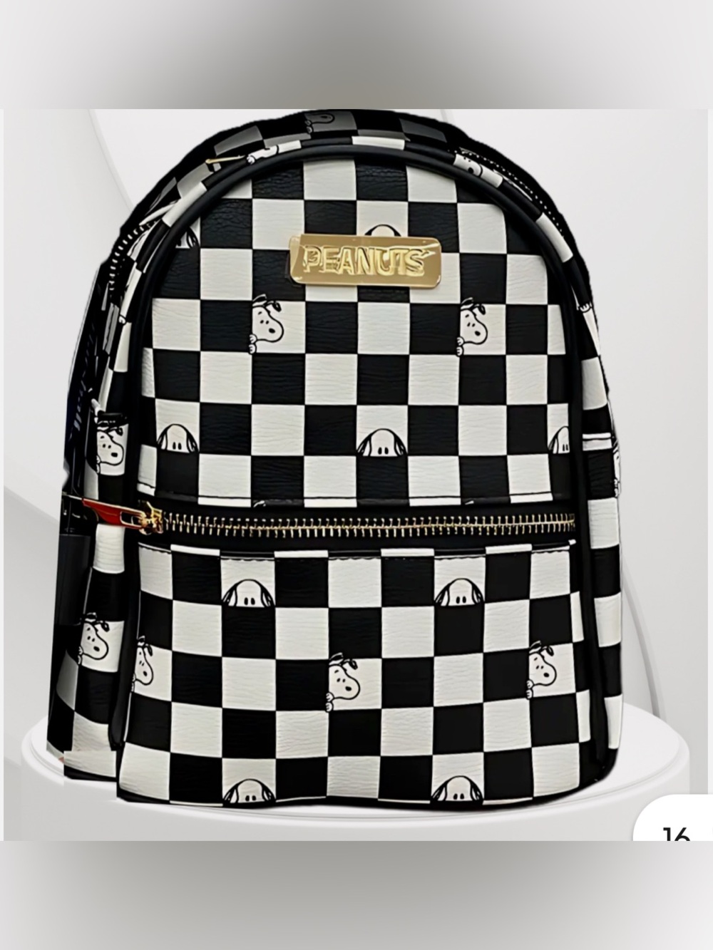 Peanuts Black & White Checkerboard Mini Backpack with Gold Accent